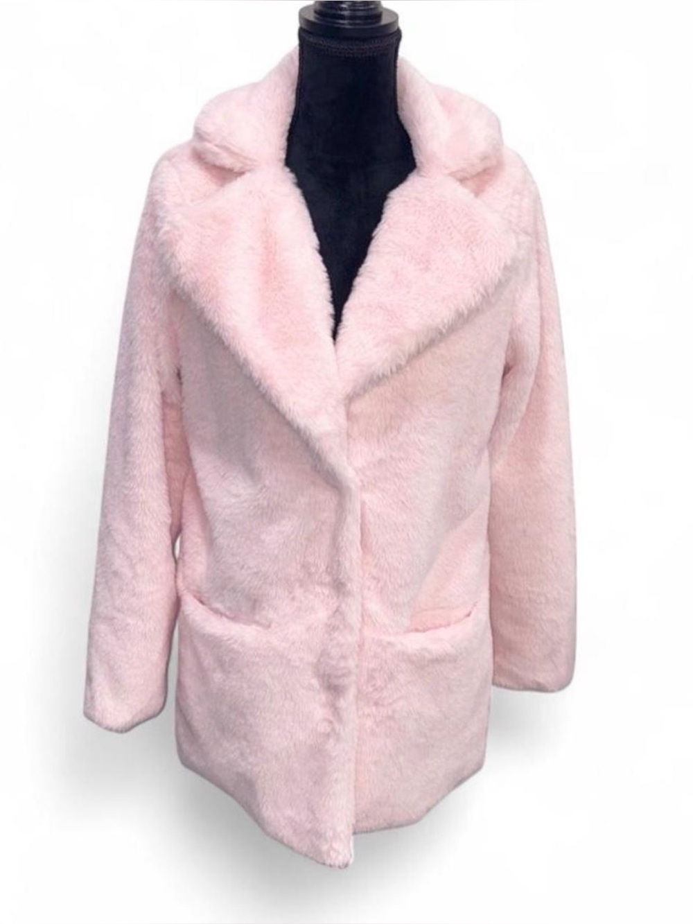 Soft Faux-Fur Pink Coat - Women's oversized Plush Jacket size small